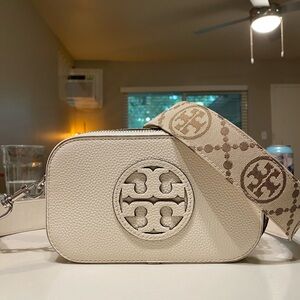 Tory Burch Mini Miller cream leather crossbody bag